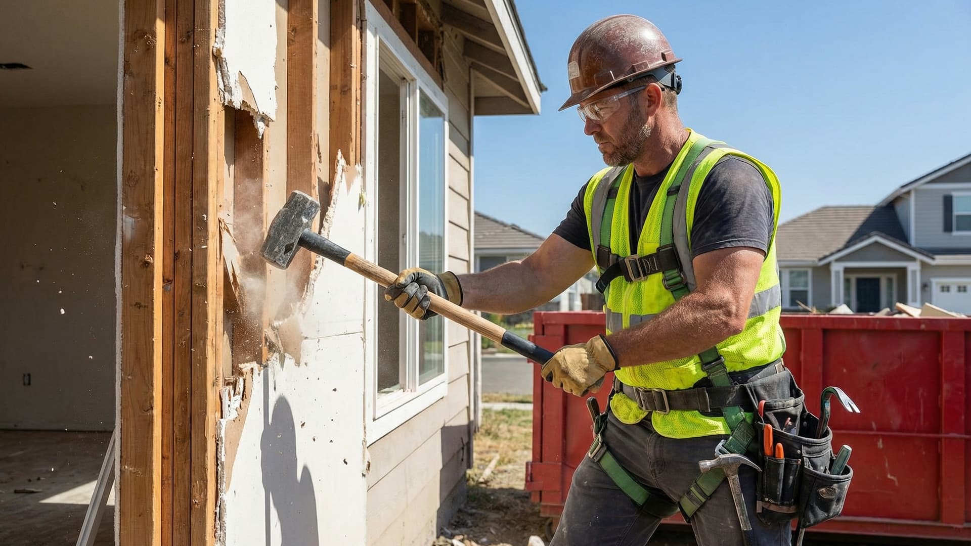 Demolition contractor operating heavy equipment on a job site