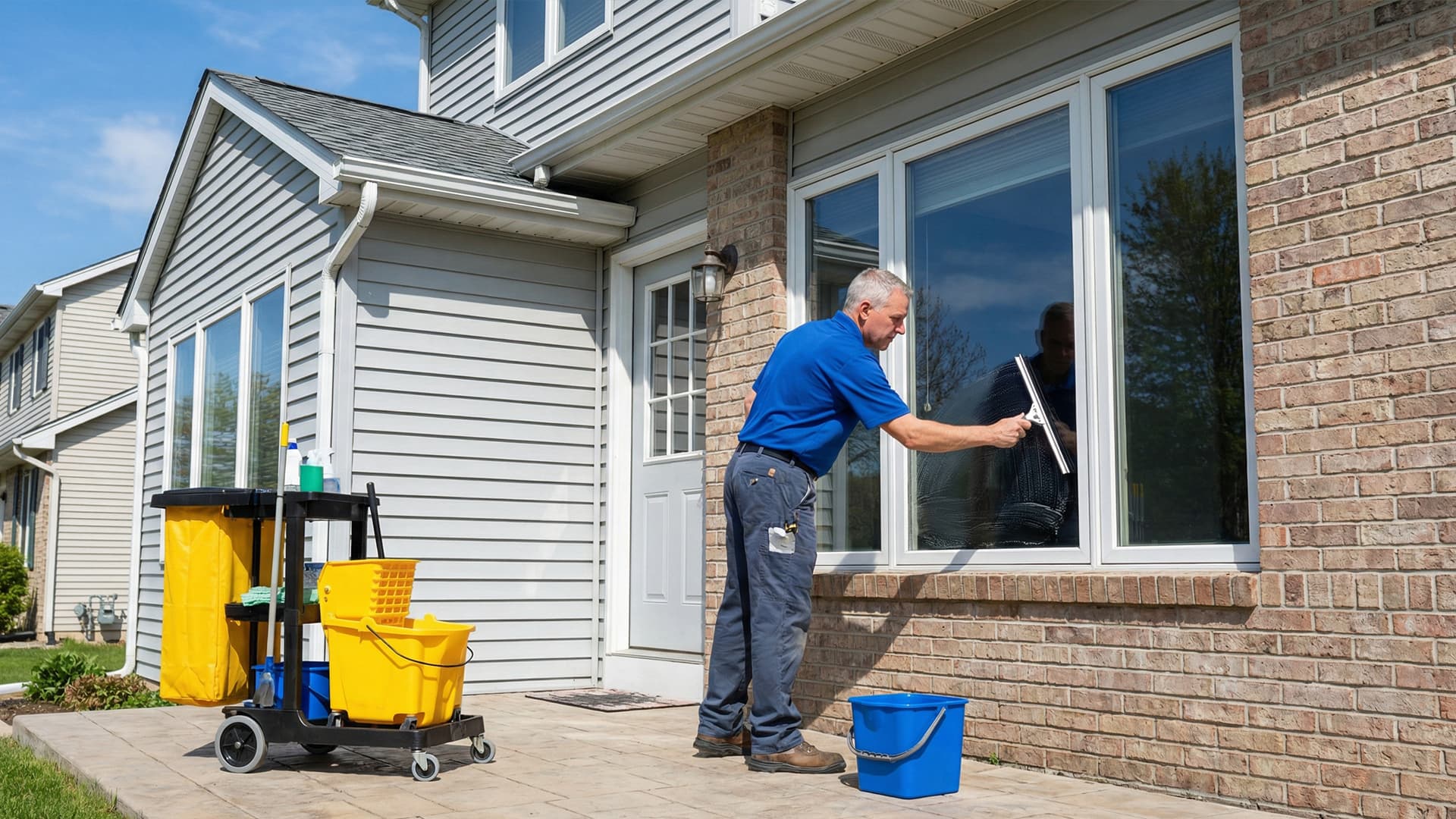 Janitorial crew cleaning a commercial office space