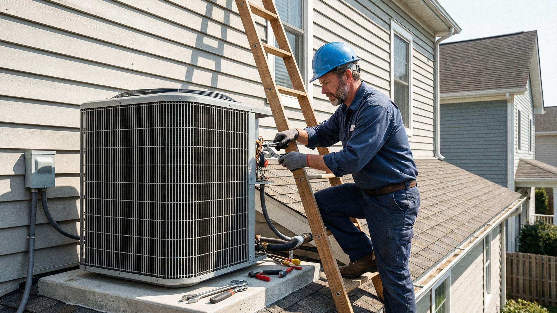 HVAC technician servicing equipment on-site