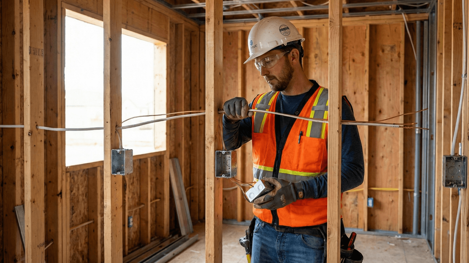 Electrician working on electrical panel